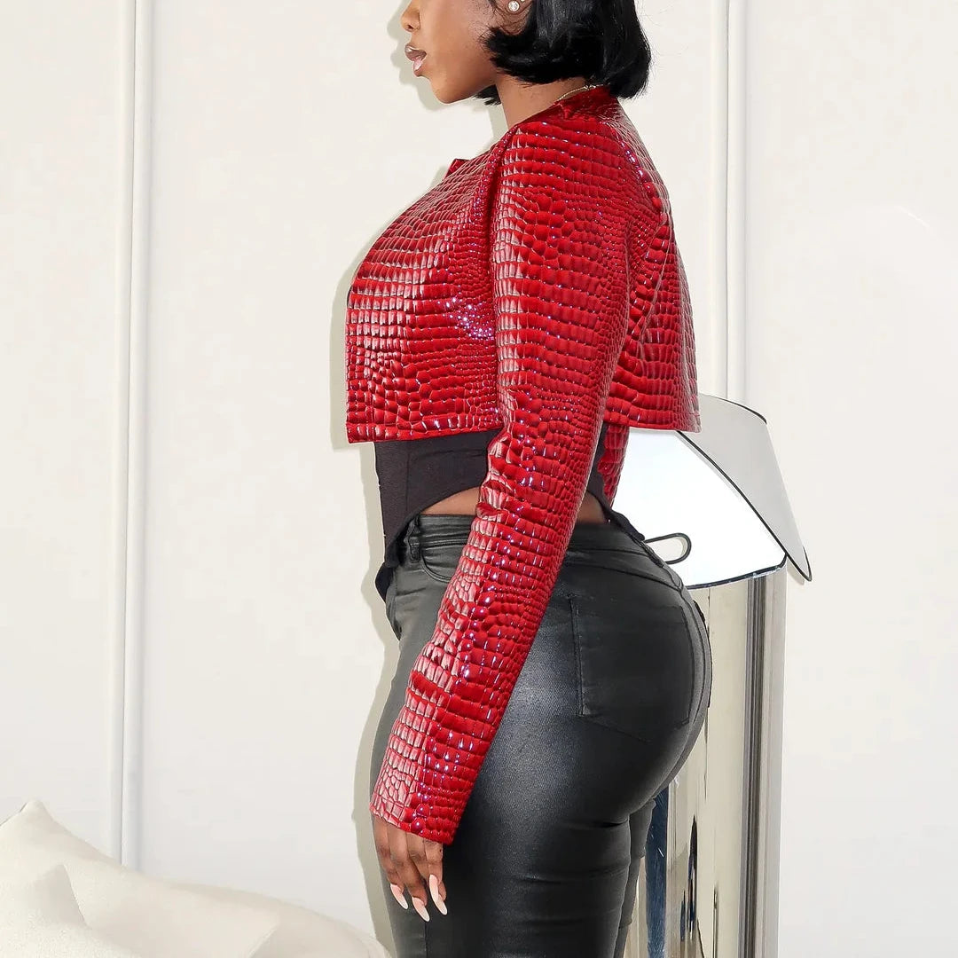 SNAKESKIN CROPPED JACKET– NOIRE KLOSET
